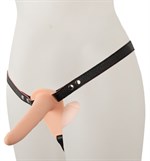 Телесный двойной вибрострапон с вибрацией Vibrating Double Strap-On - 15 см. 190275
