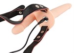 Телесный двойной вибрострапон с вибрацией Vibrating Double Strap-On - 15 см. 190275