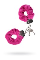 Розовые меховые наручники с металлическим крепежом - фото 1433625
