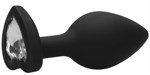 Черная анальная пробка с прозрачным стразом Diamond Heart Butt Plug - 7,3 см. - фото 1412086
