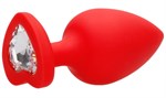 Красная анальная пробка с прозрачным стразом Extra Large Diamond Heart Butt Plug - 9,5 см. - фото 1318742