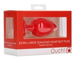 Красная анальная пробка с прозрачным стразом Extra Large Diamond Heart Butt Plug - 9,5 см. - фото 1318743