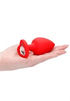 Красная анальная пробка с прозрачным стразом Extra Large Diamond Heart Butt Plug - 9,5 см. - фото 1318744