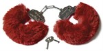 Шикарные бордовые меховые наручники с ключиками - фото 1319966