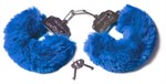 Шикарные синие меховые наручники с ключиками - фото 1319968