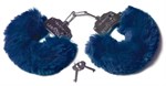 Шикарные темно-синие меховые наручники с ключиками - фото 1319970