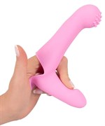 Нежно-розовая двойная вибронасадка на палец Vibrating Finger Extension - 17 см. - фото 1323767