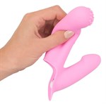 Нежно-розовая двойная вибронасадка на палец Vibrating Finger Extension - 17 см. - фото 1323768
