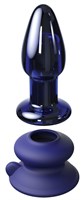 Синий конический стеклянный вибростимулятор с пультом ДУ и присоской - 10,2 см. - фото 1326225