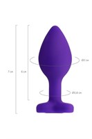 Фиолетовая анальная втулка с прозрачным стразом-сердечком - 7 см. - фото 1326876