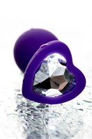 Фиолетовая анальная втулка с прозрачным стразом-сердечком - 7 см. - фото 1326877
