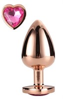 Золотистая анальная втулка с кристаллом-сердечком розового цвета - 7,1 см. - фото 1430057