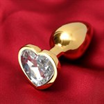 Золотистая анальная пробка с прозрачным кристаллом в форме сердца - фото 1420165