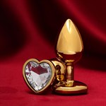 Золотистая анальная пробка с прозрачным кристаллом в форме сердца - фото 1420164