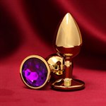 Золотистая анальная пробка с фиолетовым кристаллом - фото 1415417