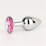 Серебристая анальная втулочка с розовым кристаллом - 7 см. - фото 1415427