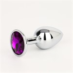 Серебристая анальная втулочка с фиолетовым кристаллом - 7 см. - фото 1415430