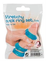 Набор из 3 голубых эрекционных колец Stretchy Cock Ring - фото 1329321