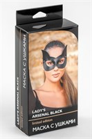 Черная кожаная маска с прорезями для глаз и ушками - фото 1330468