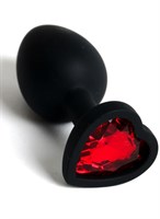 Черная анальная силиконовая пробка с красным стразом-сердцем - 7,5 см. - фото 1330628