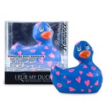 Синий вибратор-уточка I Rub My Duckie 2.0 Romance с розовым принтом - фото 1414950