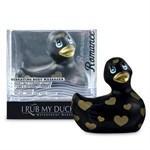 Черный вибратор-уточка I Rub My Duckie 2.0 Romance с золотистым принтом - фото 1369554