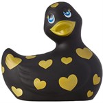 Черный вибратор-уточка I Rub My Duckie 2.0 Romance с золотистым принтом - фото 1369553