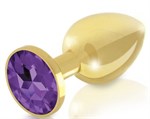 Набор из 2 золотистых анальных пробок с фиолетовыми кристаллами Booty Plug Original Luxury Set - фото 1331155