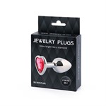 Серебристая анальная пробка с малиновым кристаллом-сердечком - 7 см. Anal Jewelry Plug SCH-14 - фото 705555