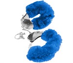 Металлические наручники с синей меховой опушкой - фото 136288