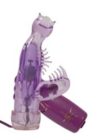 Фиолетовый мини-вибратор со стимулятором клитора - 13 см. - фото 218164