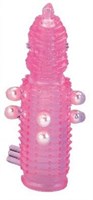 Розовая эластичная насадка на пенис с жемчужинами, точками и шипами Pearl Stimulator - 11,5 см. - фото 136602
