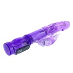 Фиолетовый вибратор-ротатор с клиторальным отростком - 21 см. - фото 72165