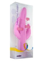 Розовый вибратор THRUSTING RABBIT с клиторальным и анальным отростком - 27 см. - фото 244371