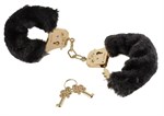 Наручники с чёрной меховой опушкой GOLD DELUXE FURRY CUFFS  - фото 72326