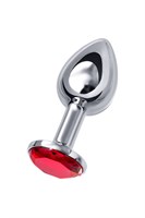 Малая серебристая анальная втулка с красным кристаллом - 6 см. - фото 1334109