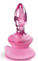 Розовая стеклянная пробка Icicles №90 с силиконовой присоской - 8 см. - фото 1332757