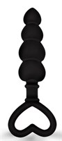 Черная рельефная анальная цепочка с ручкой-сердечком - 15 см. - фото 39398