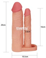Телесная насадка для двойного проникновения Add 2 Pleasure X Tender Double Penis Sleeve - 20 см. - фото 1369916