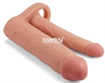 Телесная насадка для двойного проникновения Add 2 Pleasure X Tender Double Penis Sleeve - 20 см. - фото 437335