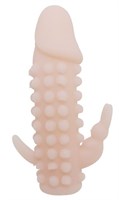Телесная насадка на пенис со стимулятором клитора - 12,2 см. - фото 341782