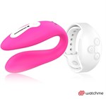 Розовый вибратор для пар с белым пультом-часами Weatwatch Dual Pleasure Vibe - фото 437814