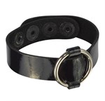 Черный лаковый кожаный браслет с колечком - фото 342564