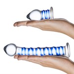 Набор из 2 стеклянных игрушек с синей спиралью Swirly Dildo   Buttplug Set - фото 1370542