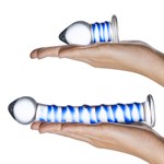 Набор из 2 стеклянных игрушек с синей спиралью Swirly Dildo   Buttplug Set - фото 1370546