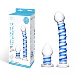 Набор из 2 стеклянных игрушек с синей спиралью Swirly Dildo   Buttplug Set - фото 1370548