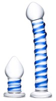 Набор из 2 стеклянных игрушек с синей спиралью Swirly Dildo   Buttplug Set - фото 380815