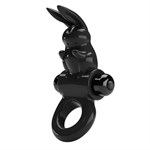 Черное эрекционное кольцо со стимулятором клитора в виде кролика Exciting ring - фото 1344212