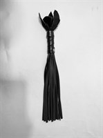 Черная кожаная плеть с лаковой розой в рукояти - 40 см. - фото 1344447