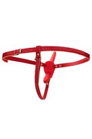 Красный страпон на ремнях с вагинальной пробкой - 15 см. - фото 82999